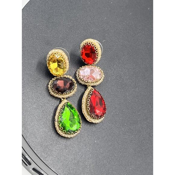 Deepa by Deepa Gurnani Jewel Color Rhinestones Gold Tone Post Dangle Earrings - Picture 4 of 8